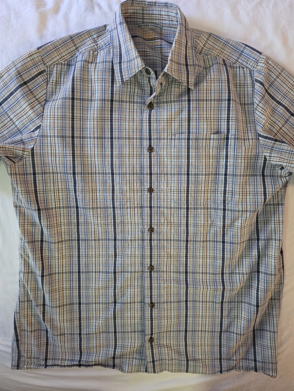 5.11 Tactical Men's Medium Plaid Short Sleeve Button Up Shirt Blue Brown Gorp